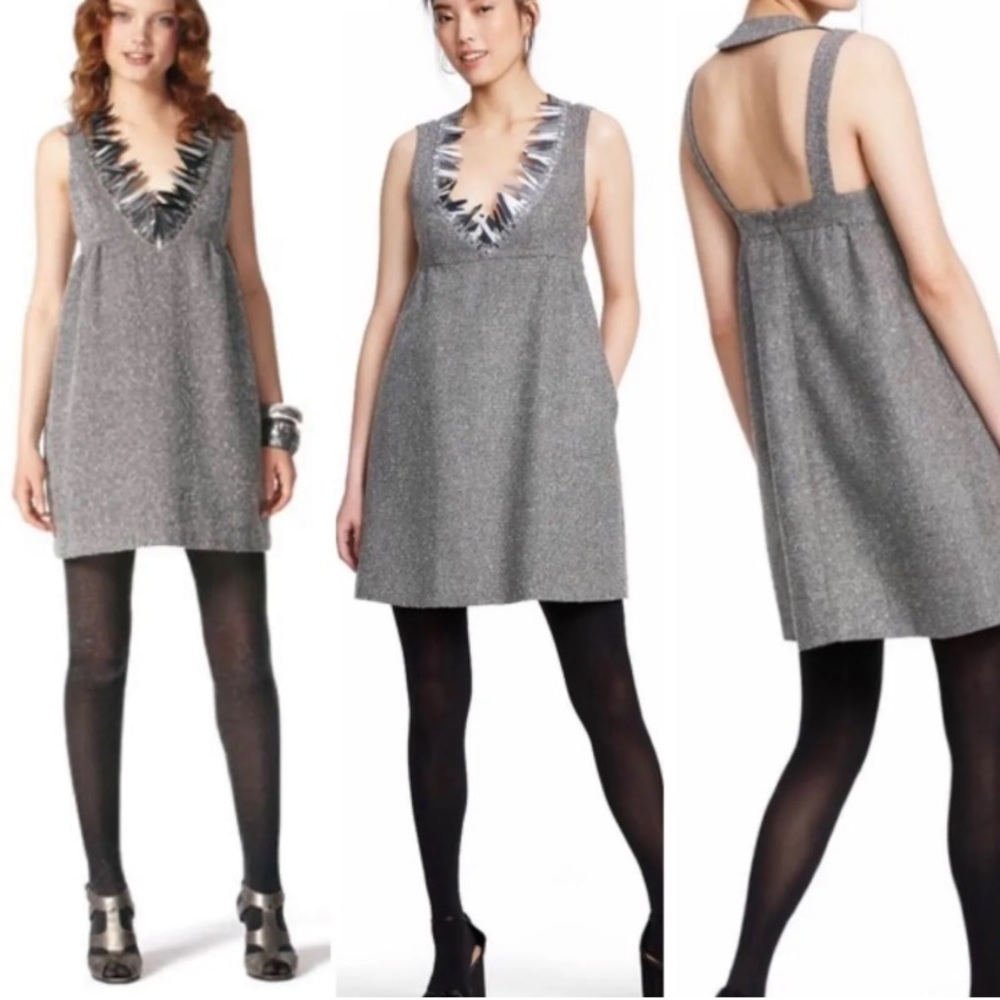 Anna Sui Dress Women’s Médium Babydoll, Tweed , cut out Halter Dress Backless